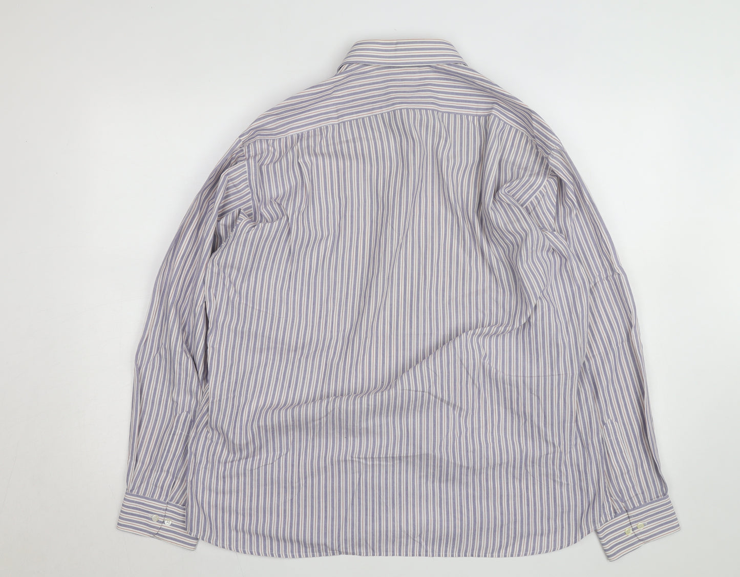 Greenwoods Men’s Blue Striped Long Sleeve Cotton Button-Up Shirt Size 16.5