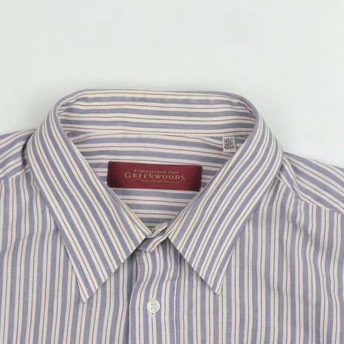 Greenwoods Men’s Blue Striped Long Sleeve Cotton Button-Up Shirt Size 16.5