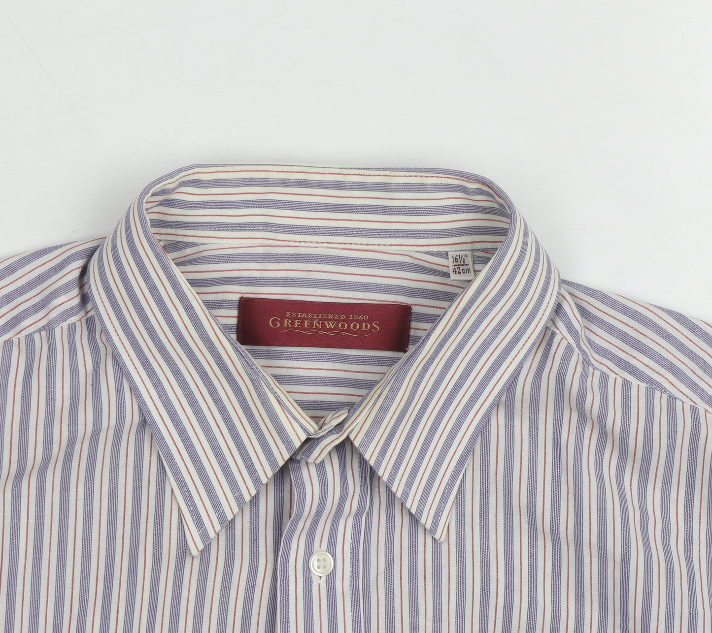 Greenwoods Men’s Blue Striped Long Sleeve Cotton Button-Up Shirt Size 16.5
