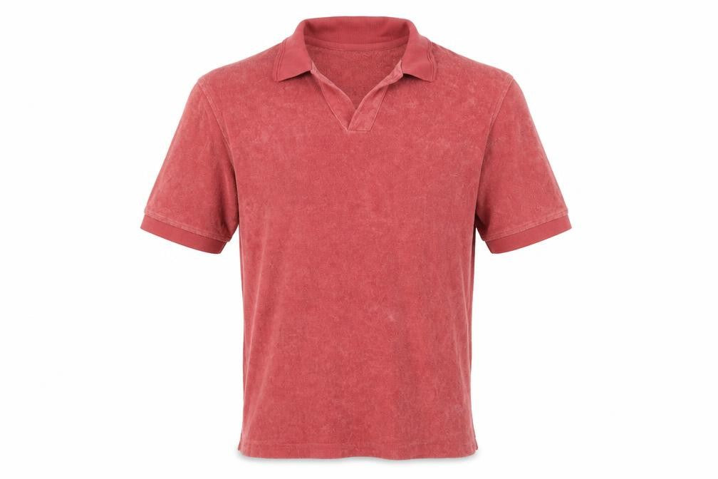 Front view of Jaeger Men's Red Cotton Terry Polo Shirt, size S