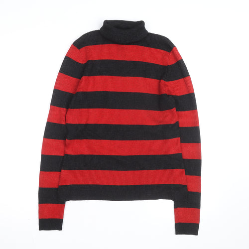 Worthington Womens Black Red Striped Roll Neck Jumper Size L