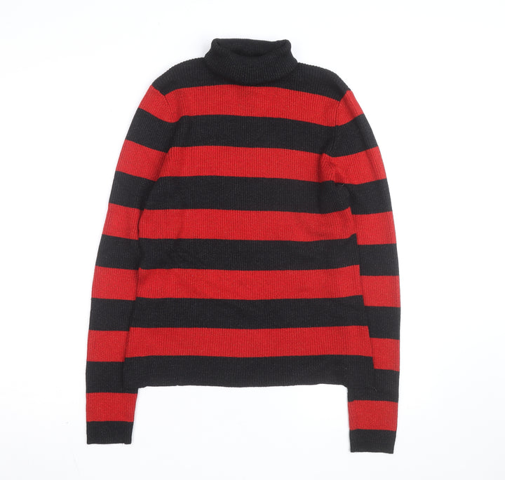 Worthington Womens Black Red Striped Roll Neck Jumper Size L