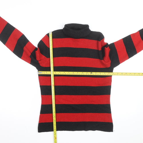 Worthington Womens Black Red Striped Roll Neck Jumper Size L