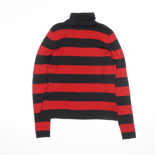 Worthington Womens Black Red Striped Roll Neck Jumper Size L