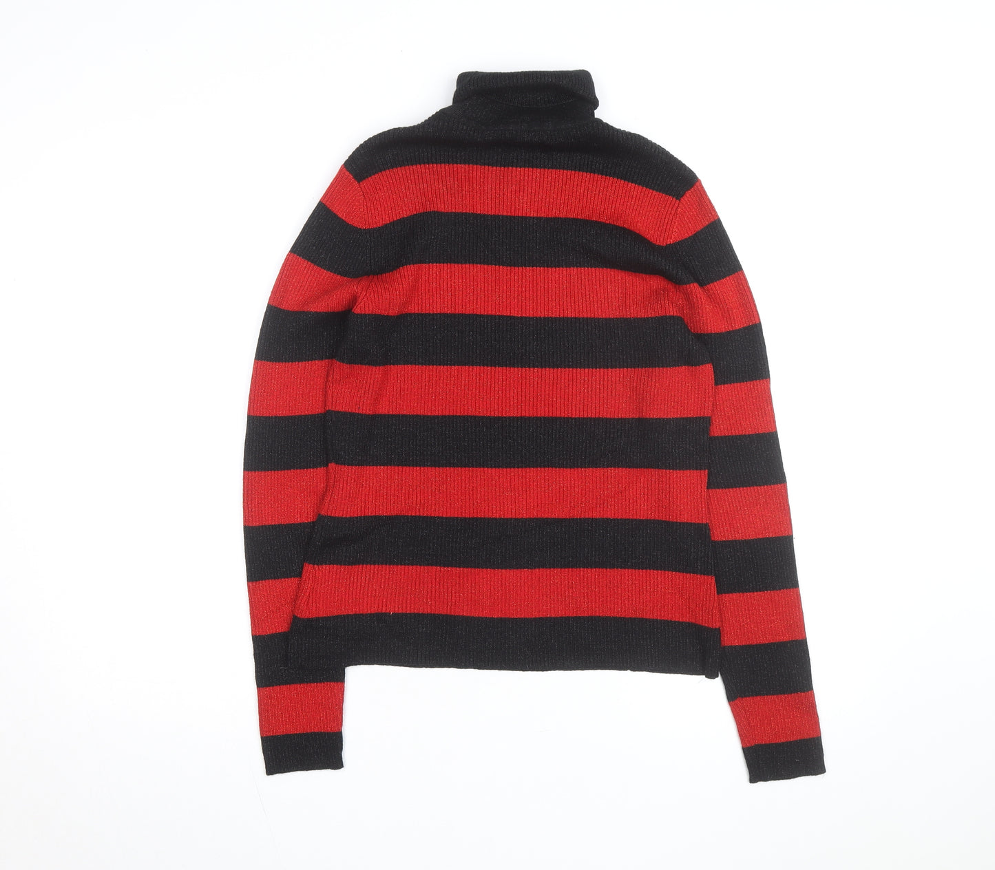 Worthington Womens Black Red Striped Roll Neck Jumper Size L