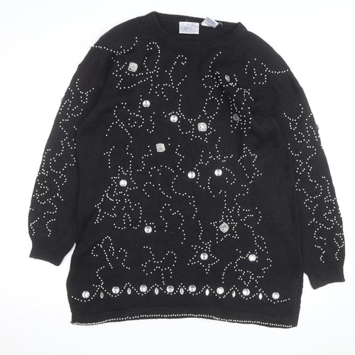 Midnight Blues Womens Black Beaded Rhinestone Knit Jumper M