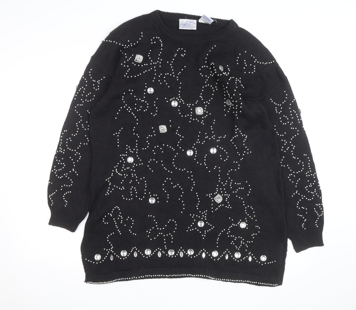 Midnight Blues Womens Black Beaded Rhinestone Knit Jumper M