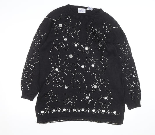 Midnight Blues Womens Black Beaded Rhinestone Knit Jumper M