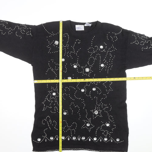 Midnight Blues Womens Black Beaded Rhinestone Knit Jumper M