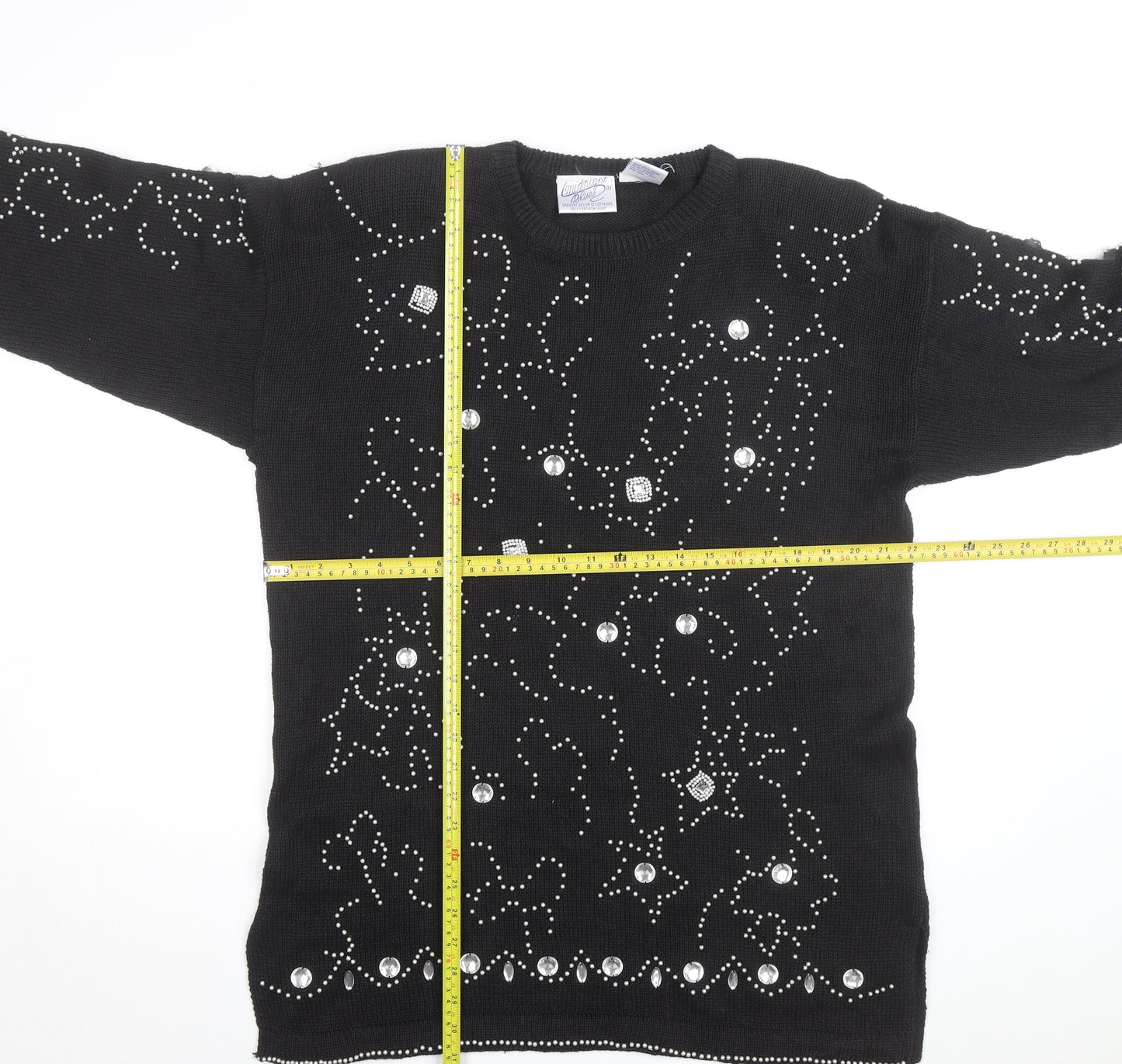 Midnight Blues Womens Black Beaded Rhinestone Knit Jumper M