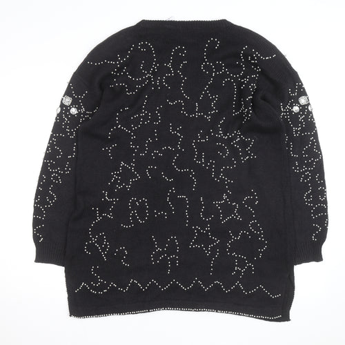 Midnight Blues Womens Black Beaded Rhinestone Knit Jumper M