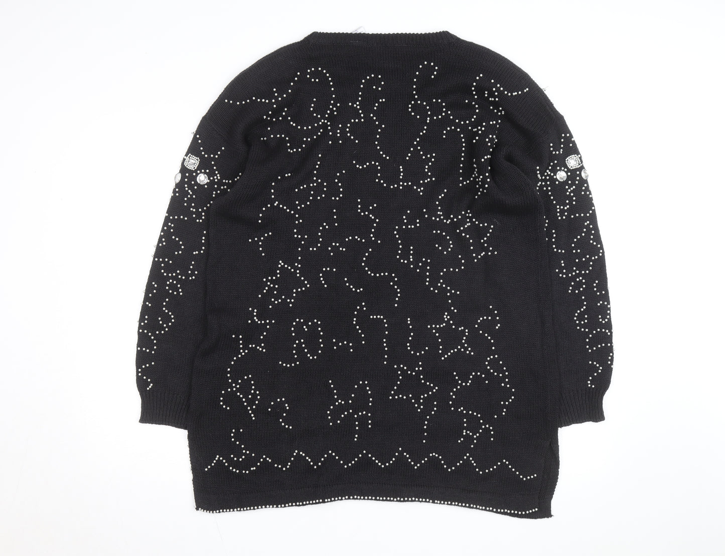 Midnight Blues Womens Black Beaded Rhinestone Knit Jumper M