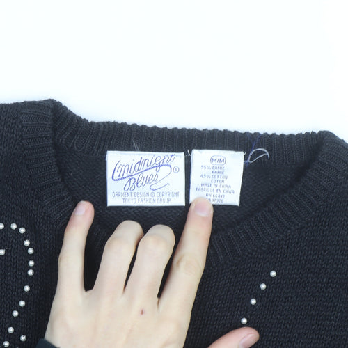 Midnight Blues Womens Black Beaded Rhinestone Knit Jumper M