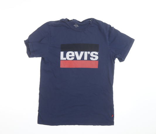 Levi's Men's Blue Graphic Logo Crew Neck Cotton T-Shirt Size S