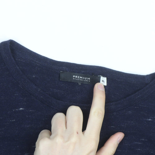 Jack & Jones Men's Blue XL Cotton Blend Crew Neck Pullover Jumper