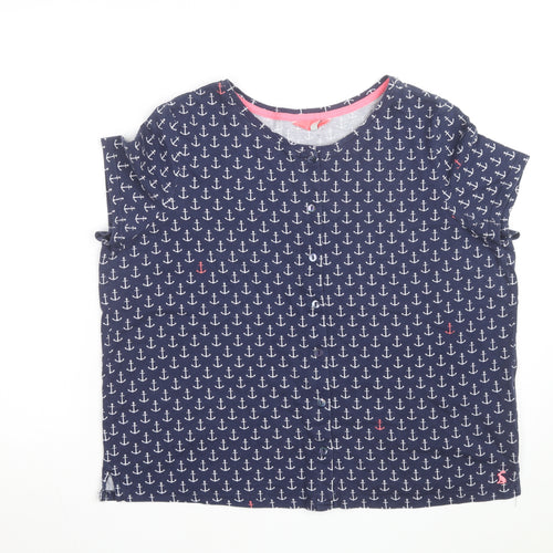 Joules Womens Blue Anchor Print Button-Up Cotton Top UK 16