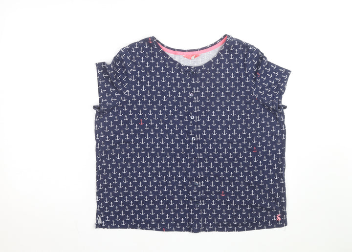 Joules Womens Blue Anchor Print Button-Up Cotton Top UK 16