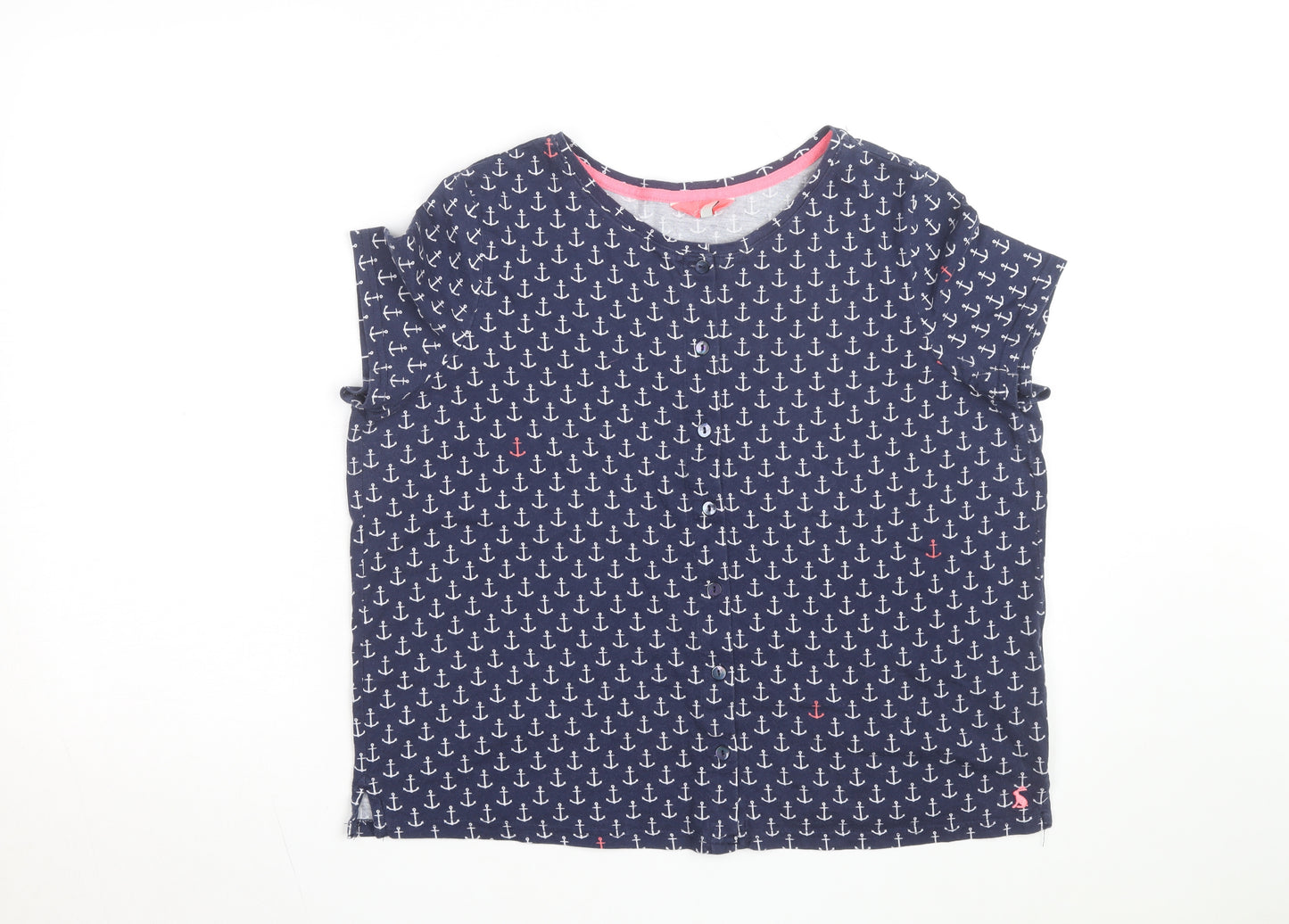 Joules Womens Blue Anchor Print Button-Up Cotton Top UK 16