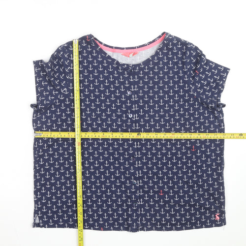 Joules Womens Blue Anchor Print Button-Up Cotton Top UK 16