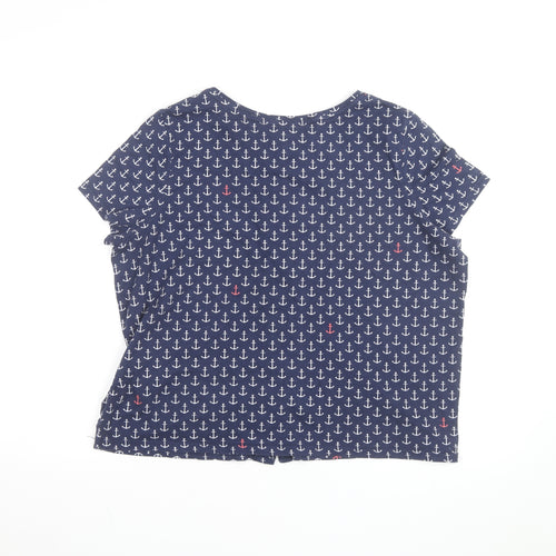 Joules Womens Blue Anchor Print Button-Up Cotton Top UK 16
