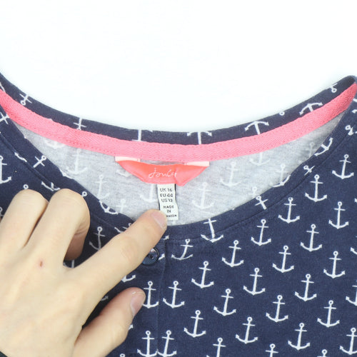 Joules Womens Blue Anchor Print Button-Up Cotton Top UK 16