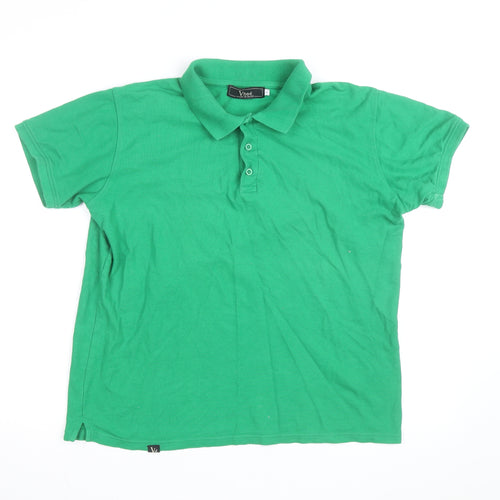 Vhoe Men Green Short Sleeve Classic Fit Cotton Polo Shirt L