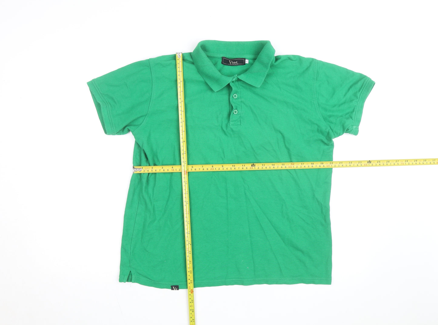 Vhoe Men Green Short Sleeve Classic Fit Cotton Polo Shirt L