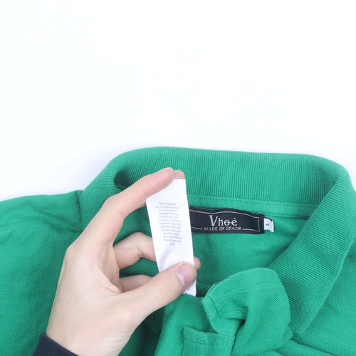 Vhoe Men Green Short Sleeve Classic Fit Cotton Polo Shirt L