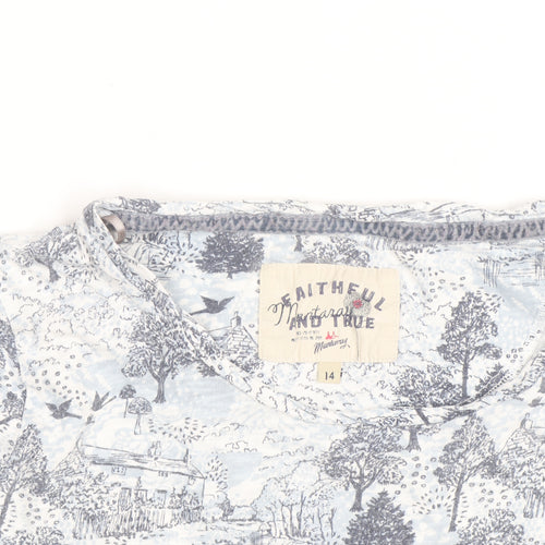 FatFace Women’s Blue Nature Print Long Sleeve Cotton T-Shirt Size 14