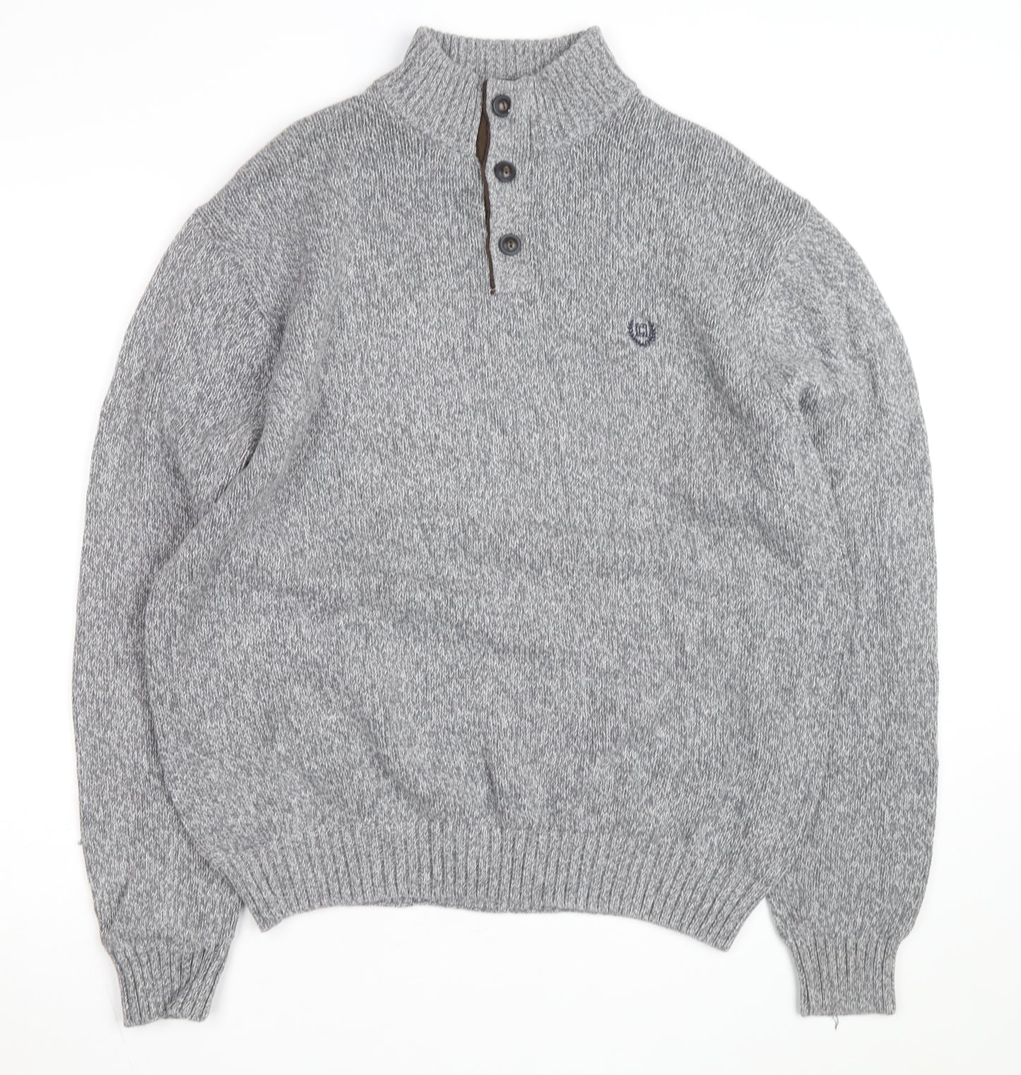 Chaps Men's Grey XL Henley Knit Jumper with Suede Elbow Patches