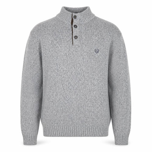 Chaps Men's Grey XL Henley Knit Jumper with Suede Elbow Patches