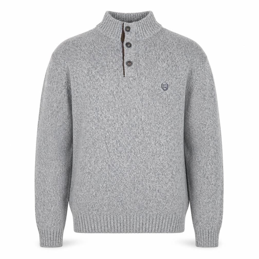 Chaps Men's Grey XL Henley Knit Jumper with Suede Elbow Patches
