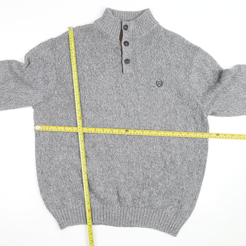 Chaps Men's Grey XL Henley Knit Jumper with Suede Elbow Patches