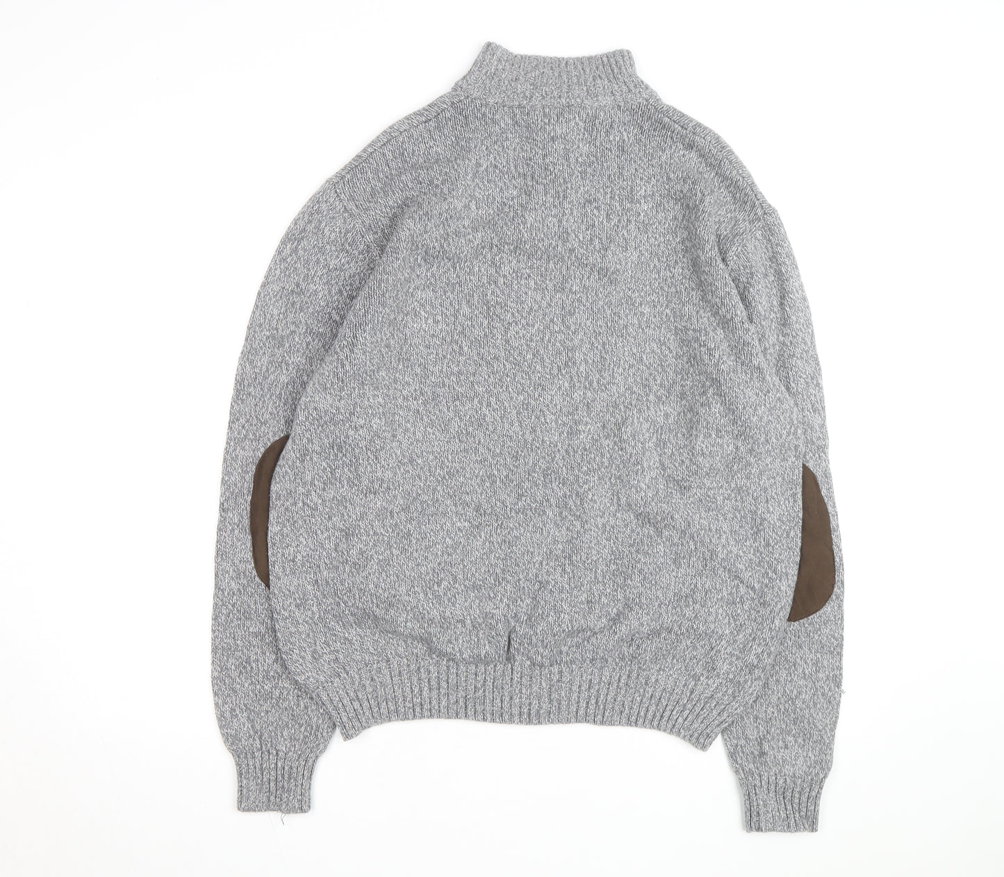 Chaps Men's Grey XL Henley Knit Jumper with Suede Elbow Patches
