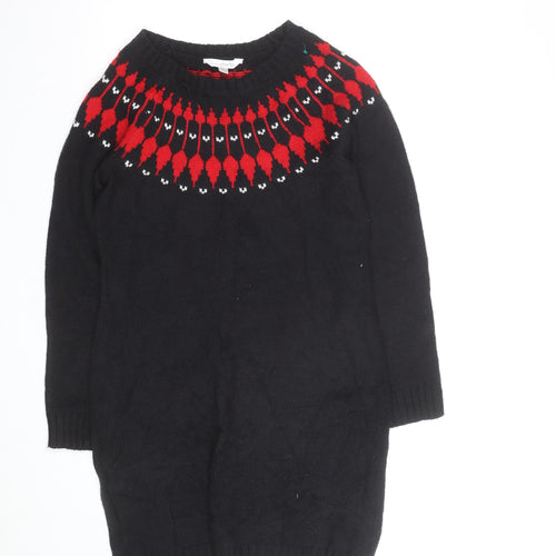 Bonmarche Women’s Black Red Fair Isle Long Sleeve Jumper Dress Size M