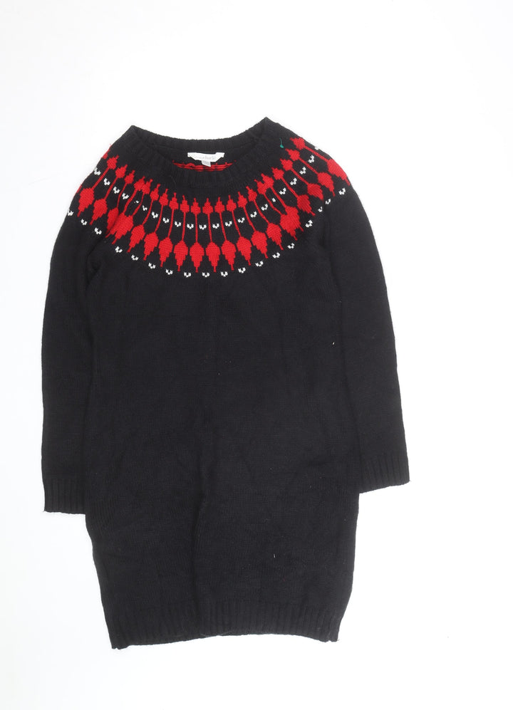 Bonmarche Women’s Black Red Fair Isle Long Sleeve Jumper Dress Size M