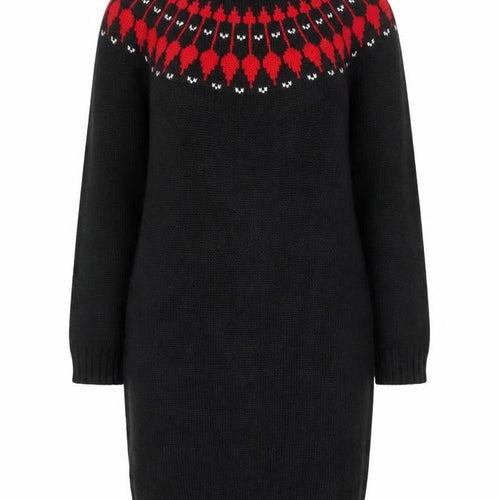 Bonmarche Women’s Black Red Fair Isle Long Sleeve Jumper Dress Size M