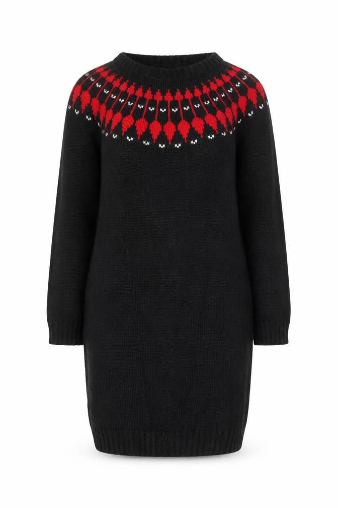 Bonmarche Women’s Black Red Fair Isle Long Sleeve Jumper Dress Size M