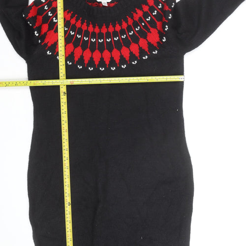 Bonmarche Women’s Black Red Fair Isle Long Sleeve Jumper Dress Size M