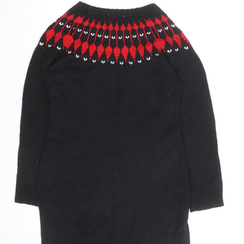 Bonmarche Women’s Black Red Fair Isle Long Sleeve Jumper Dress Size M
