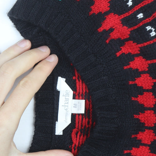 Bonmarche Women’s Black Red Fair Isle Long Sleeve Jumper Dress Size M