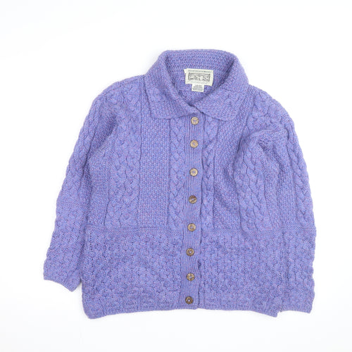 Aran Sweater Market Womens Purple Merino Wool Cable Knit Cardigan S