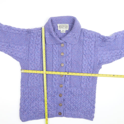 Aran Sweater Market Womens Purple Merino Wool Cable Knit Cardigan S