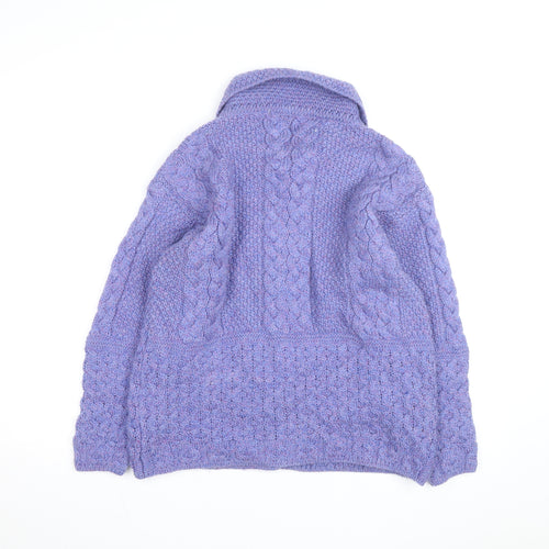 Aran Sweater Market Womens Purple Merino Wool Cable Knit Cardigan S