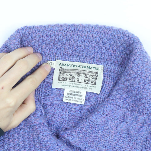 Aran Sweater Market Womens Purple Merino Wool Cable Knit Cardigan S