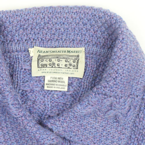 Aran Sweater Market Womens Purple Merino Wool Cable Knit Cardigan S