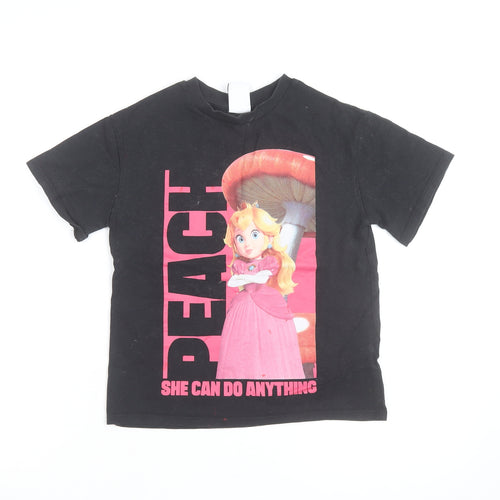 Next Girls Black Super Mario Princess Peach Graphic Cotton T-Shirt 6 Years