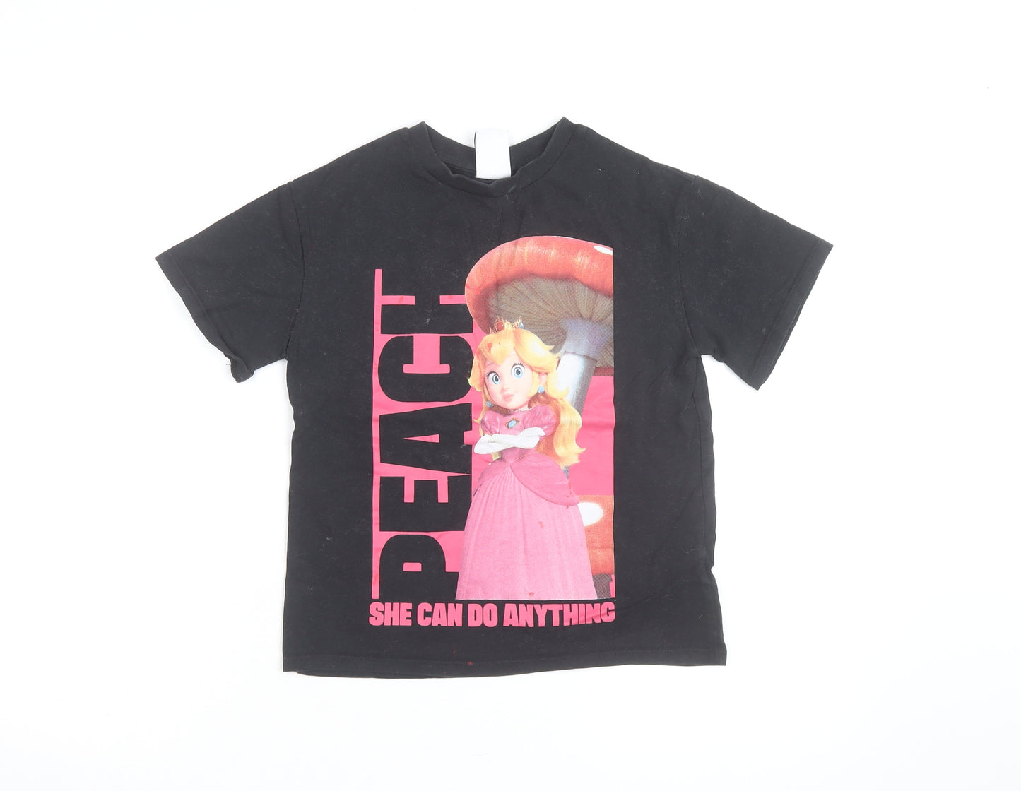 Next Girls Black Super Mario Princess Peach Graphic Cotton T-Shirt 6 Years