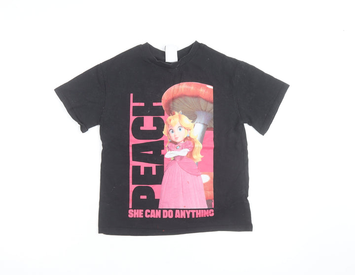 Next Girls Black Super Mario Princess Peach Graphic Cotton T-Shirt 6 Years