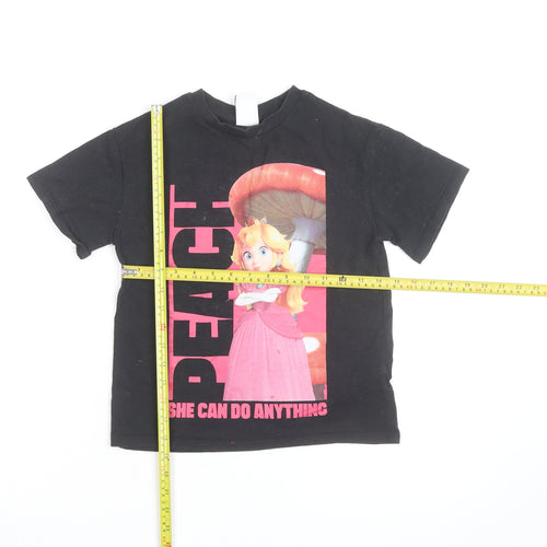 Next Girls Black Super Mario Princess Peach Graphic Cotton T-Shirt 6 Years